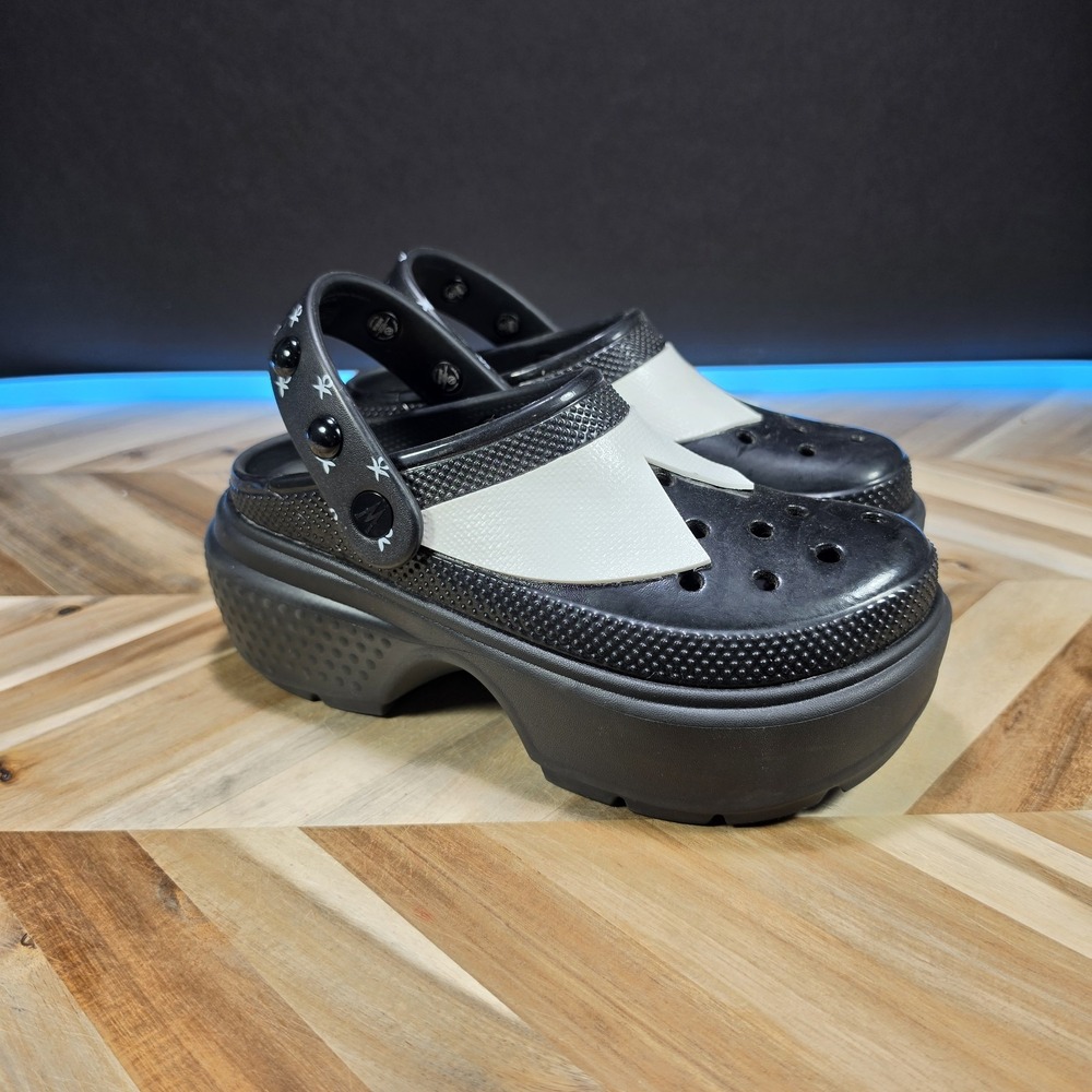 Crocs Stomp Clog Wednesday Addams Black White Platform Shoes 210214-001 Size 7